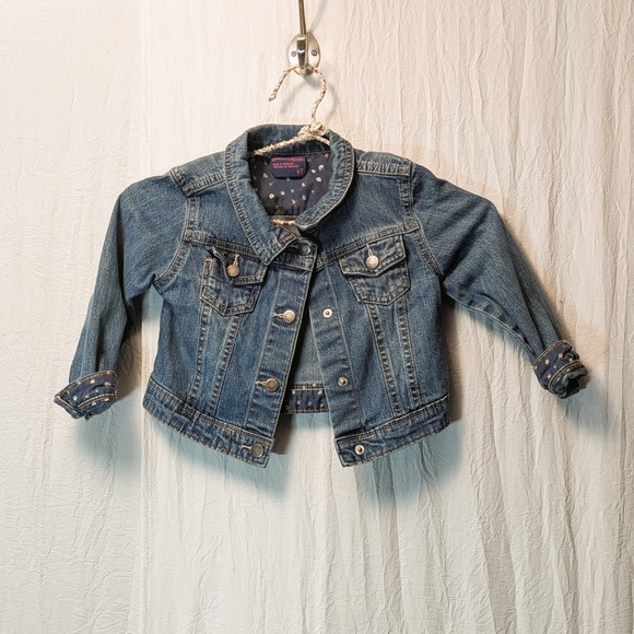 Genuine Kids Osh Kosh Blue Girls 4T Toddler Snap Button Stretch Denim Jacket - Picture 1 of 5